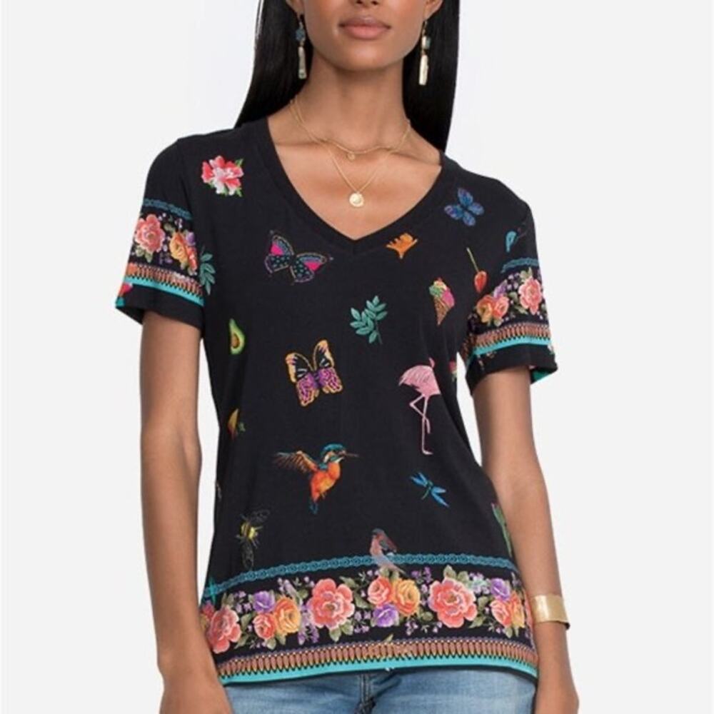 Johnny Was Zooey Whimsical Favorite Tee T-Shirt Size Medium Soft Bamboo